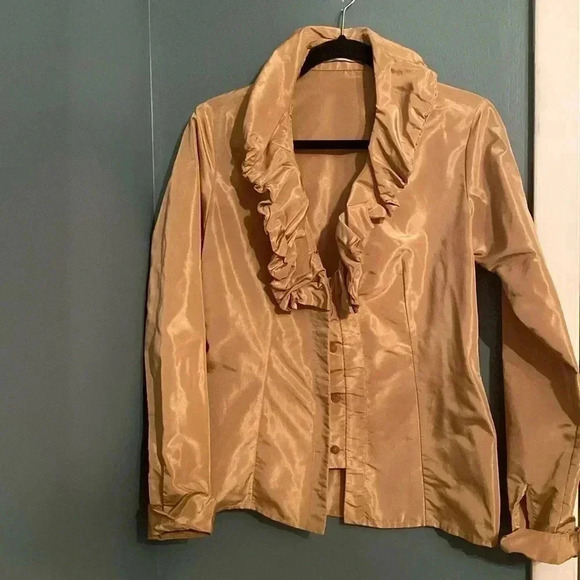 Silvia Tcherassi Jackets & Blazers - Silvia Tcherassi gold 100% silk ruffle collar long sleeve jacket - size 8